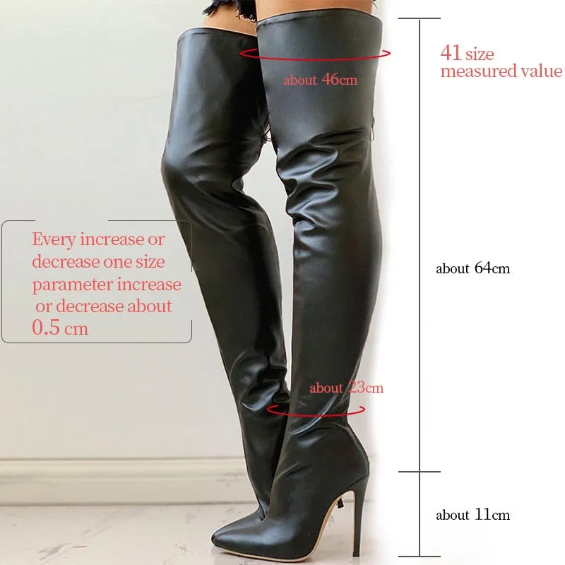 Black Sexy Over The Knee Boots Women High Heels Shoes Ladies Thigh High Boots Spring Leather Long Boots Female Shoe Plus Size 43