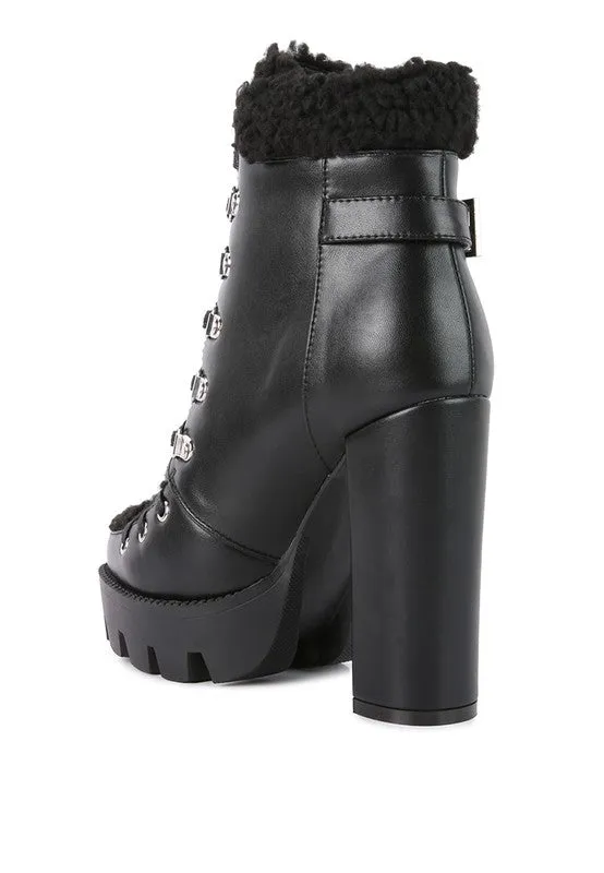 Fur Collared Faux Leather Pines Ankle Boots