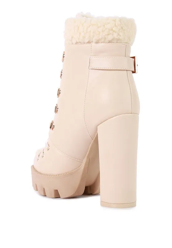 Fur Collared Faux Leather Pines Ankle Boots