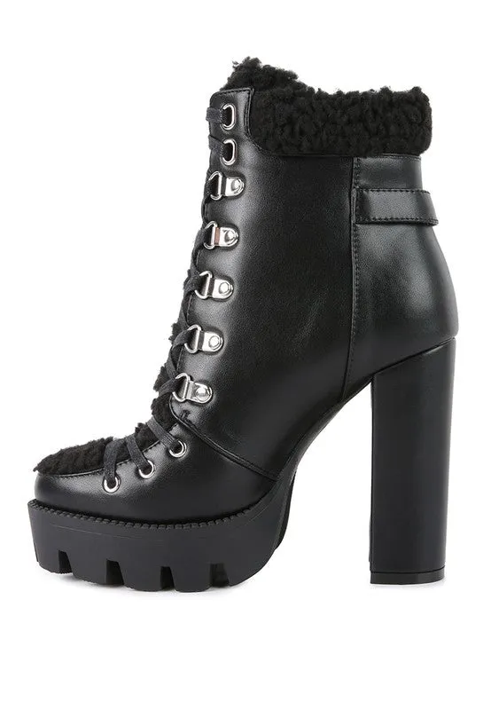 Fur Collared Faux Leather Pines Ankle Boots