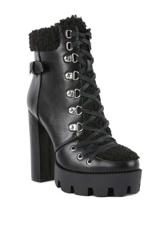 Fur Collared Faux Leather Pines Ankle Boots