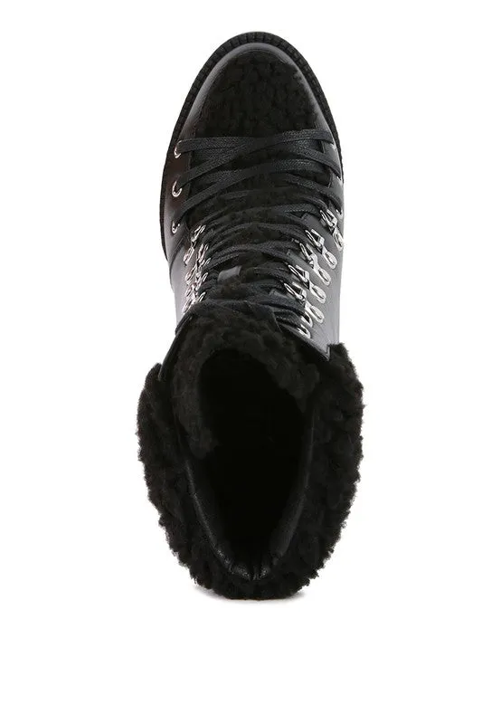 Fur Collared Faux Leather Pines Ankle Boots