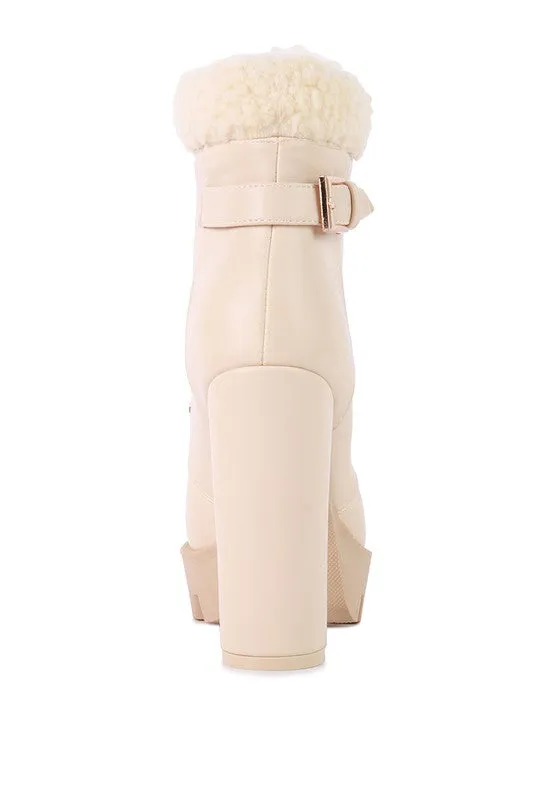 Fur Collared Faux Leather Pines Ankle Boots