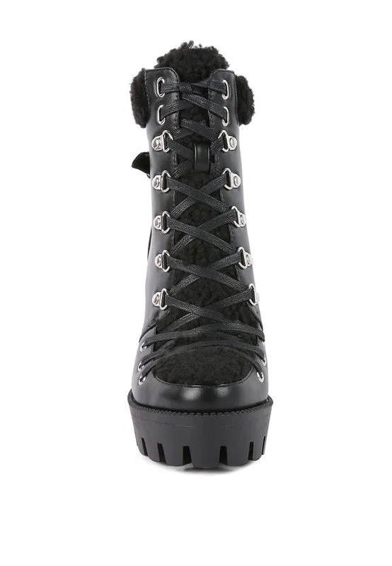 Fur Collared Faux Leather Pines Ankle Boots