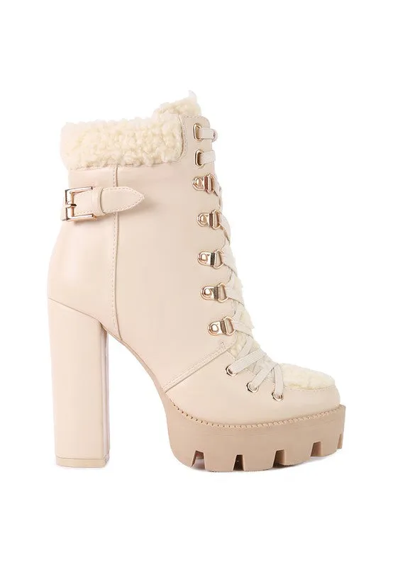 Fur Collared Faux Leather Pines Ankle Boots