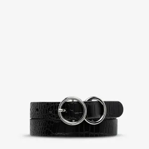 Mislaid Skinny Belt (Black Croc   Silver)
