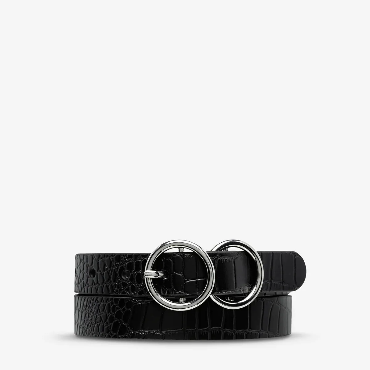 Mislaid Skinny Belt (Black Croc   Silver)