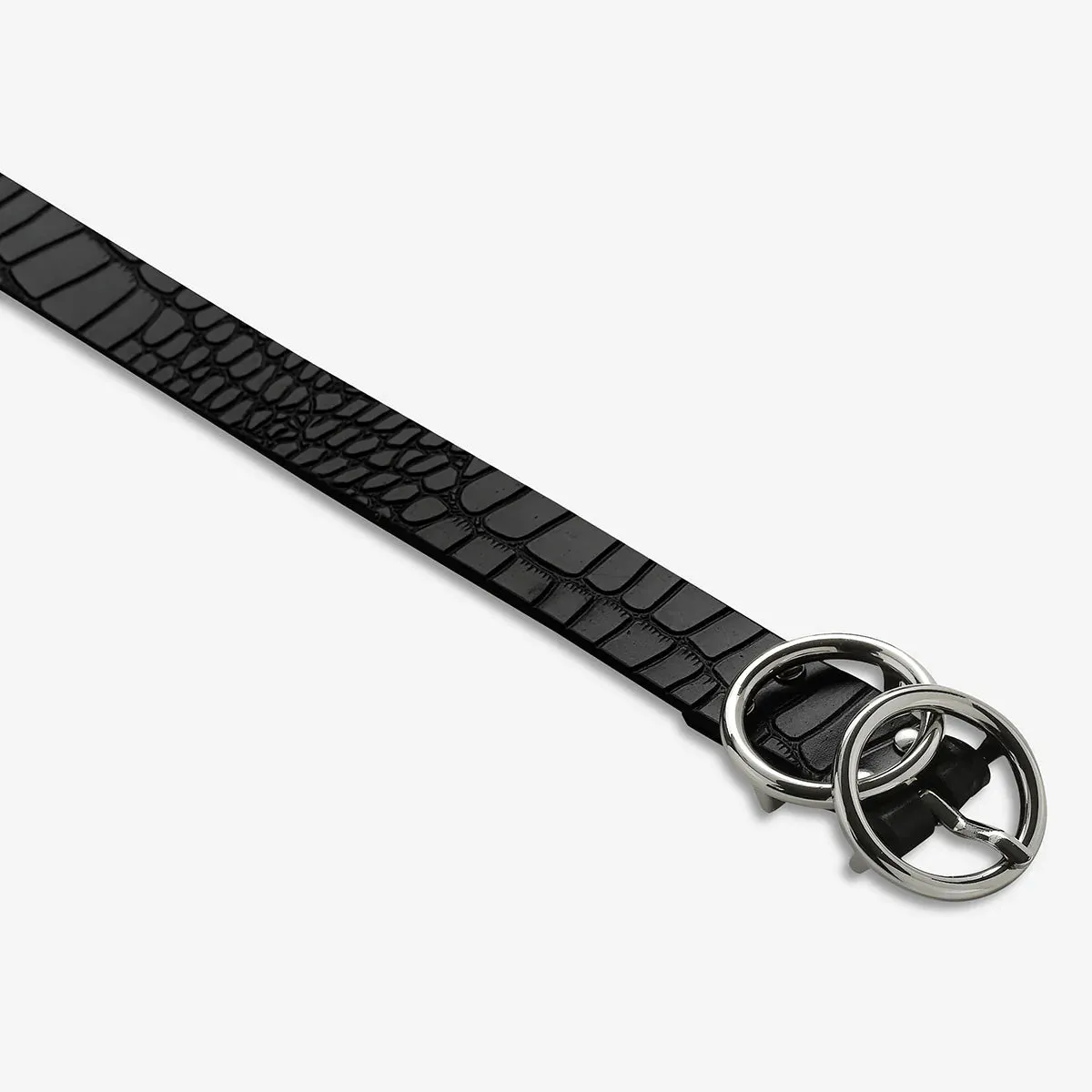 Mislaid Skinny Belt (Black Croc   Silver)