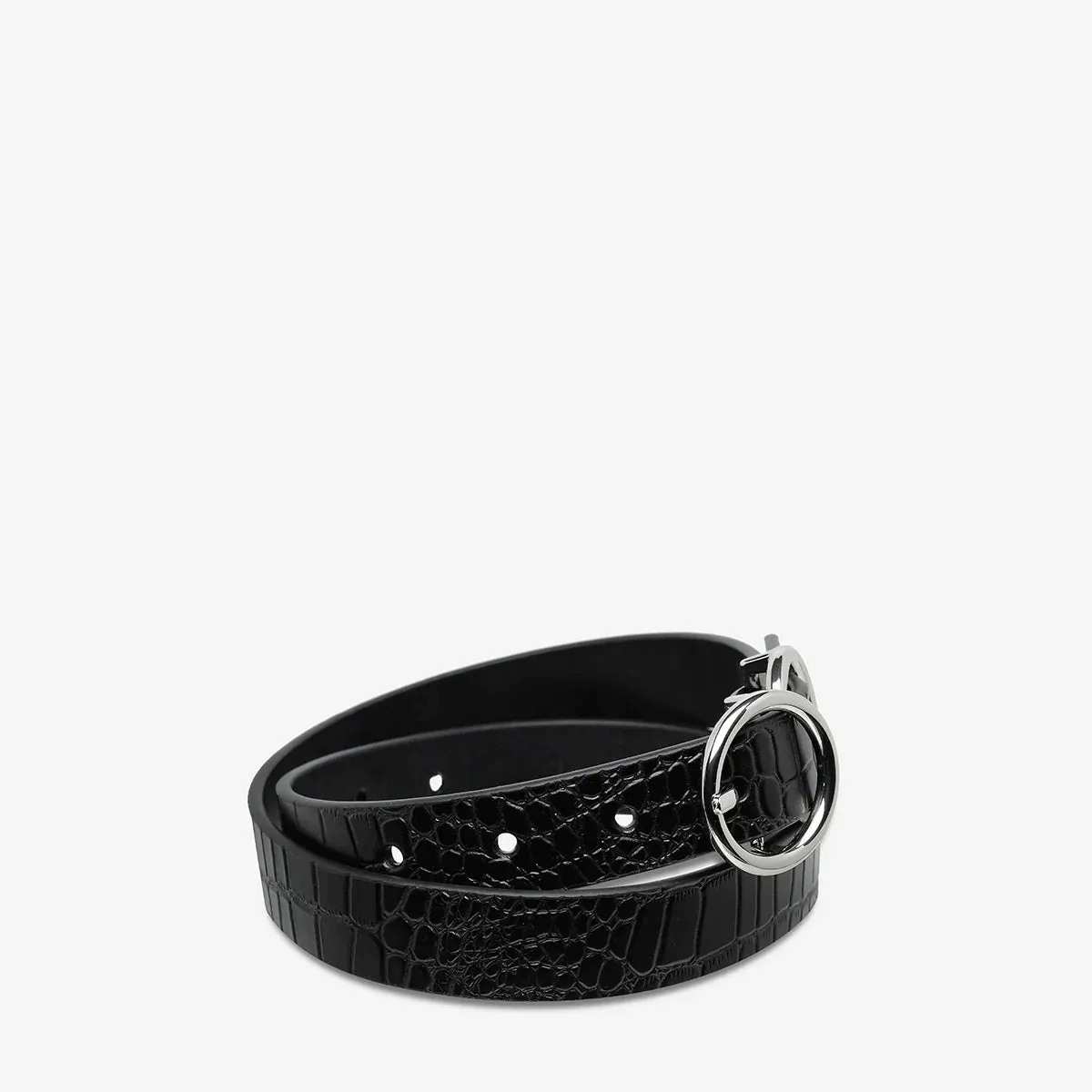 Mislaid Skinny Belt (Black Croc   Silver)