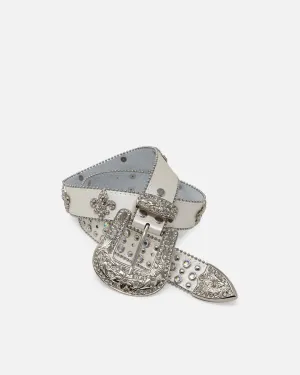 MNML Fleur Studded Rhinestone Belt Off White