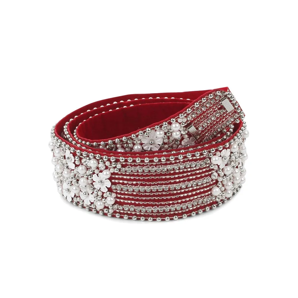 Modarta By Kamakshi Embroidered Maroon Red White Waist Belt