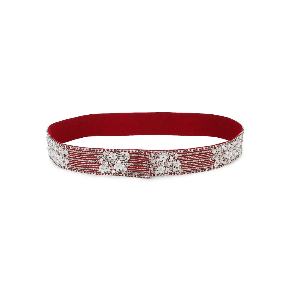 Modarta By Kamakshi Embroidered Maroon Red White Waist Belt