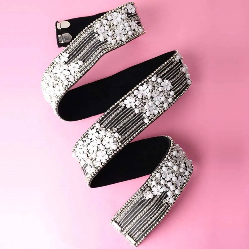 Modarta By Kamakshi Embroidered Pearls And Swarovski Crystals  Waist Belt