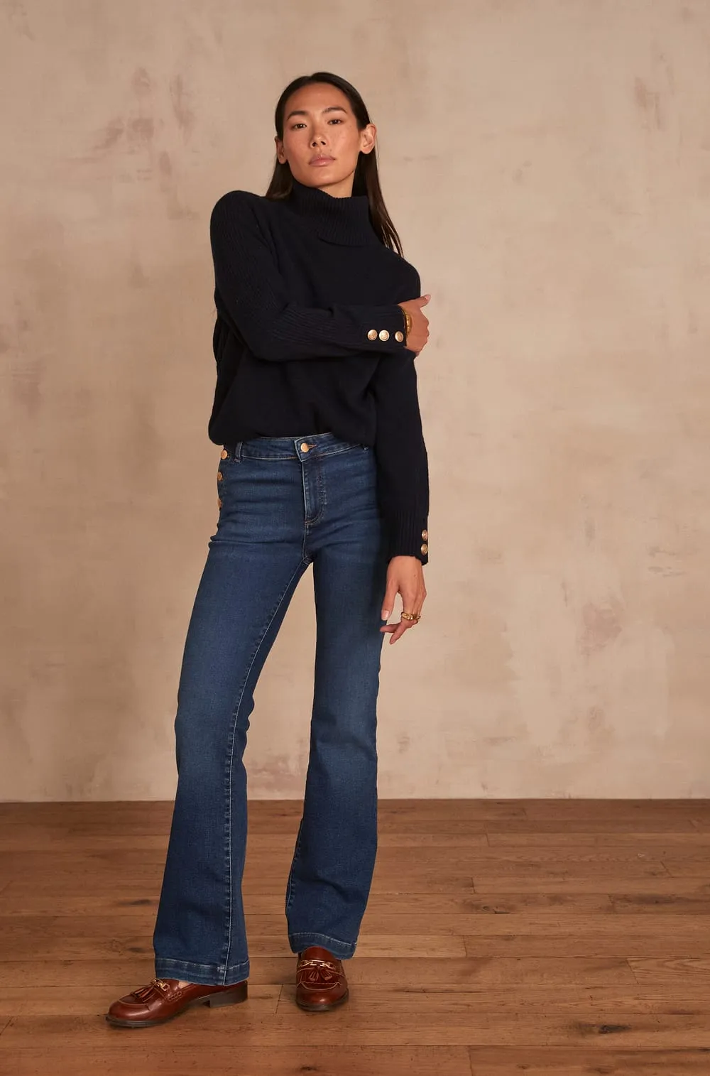 NINON NAVY BLUE FLARED JEANS