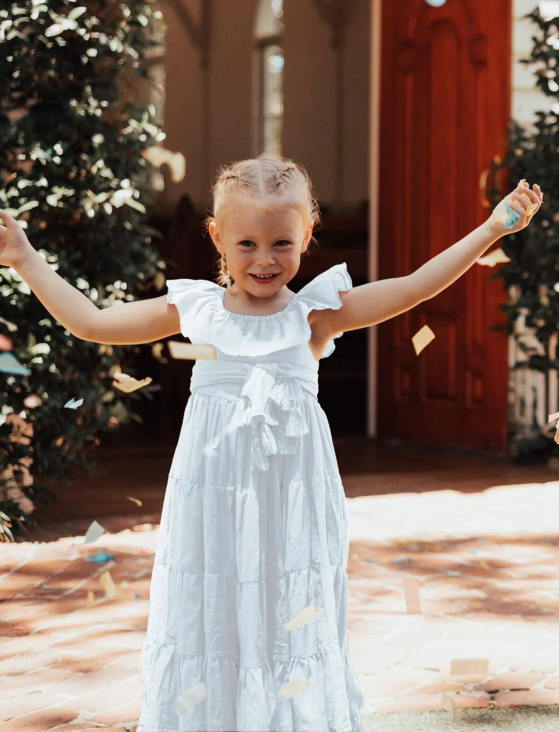 Rita Off the Shoulder Ruffled Tiered Little Girls Dress