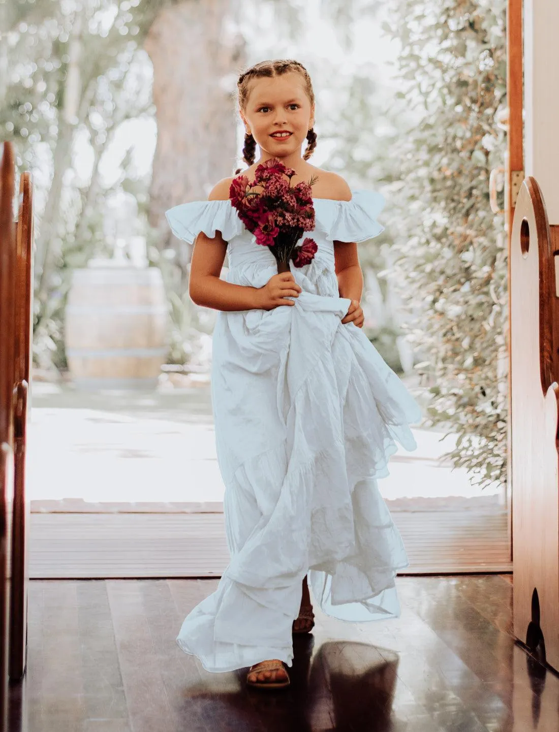 Rita Off the Shoulder Ruffled Tiered Little Girls Dress