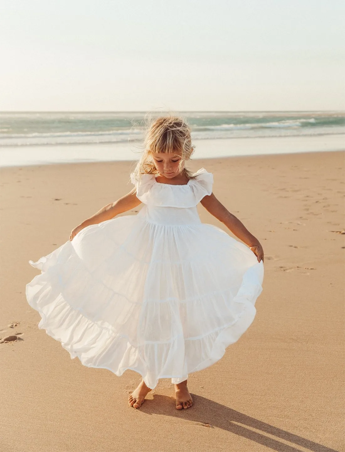 Rita Off the Shoulder Ruffled Tiered Little Girls Dress