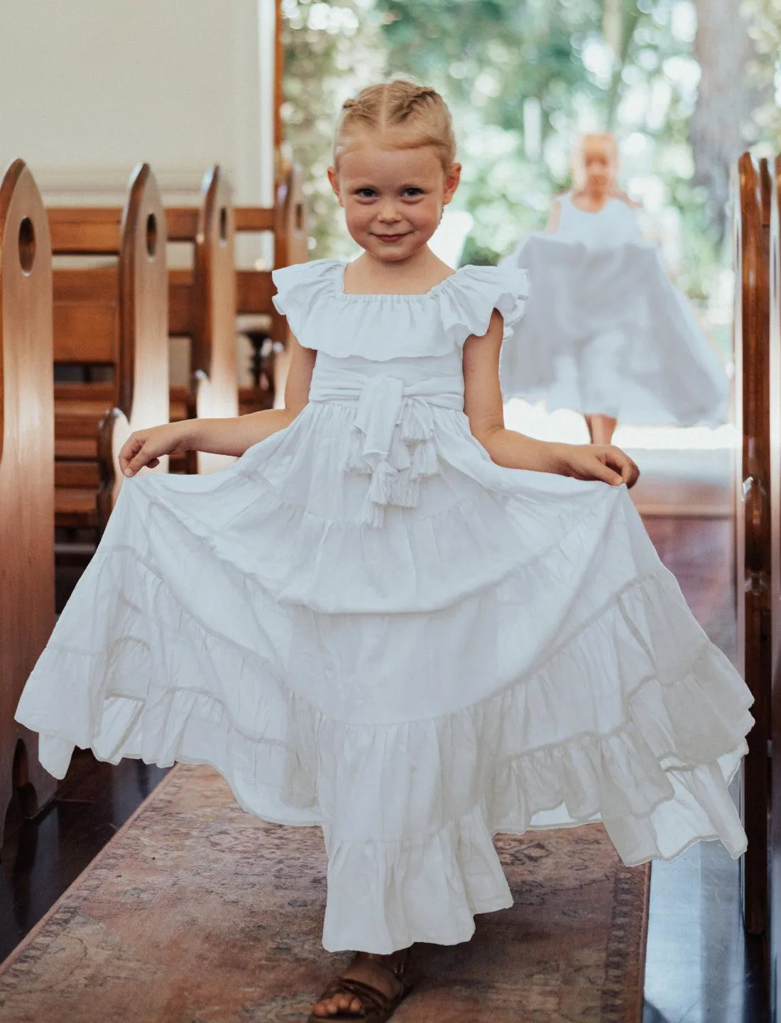 Rita Off the Shoulder Ruffled Tiered Little Girls Dress