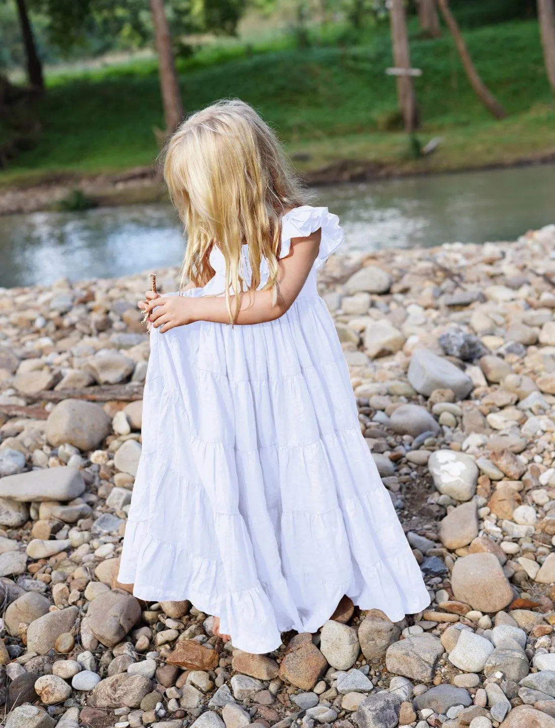Rita Off the Shoulder Ruffled Tiered Little Girls Dress