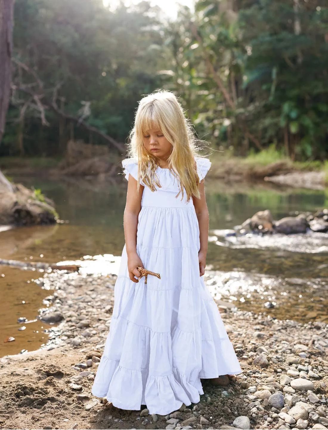 Rita Off the Shoulder Ruffled Tiered Little Girls Dress