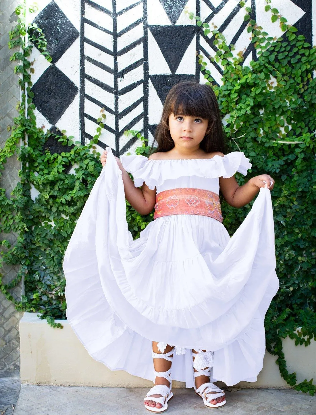 Rita Off the Shoulder Ruffled Tiered Little Girls Dress