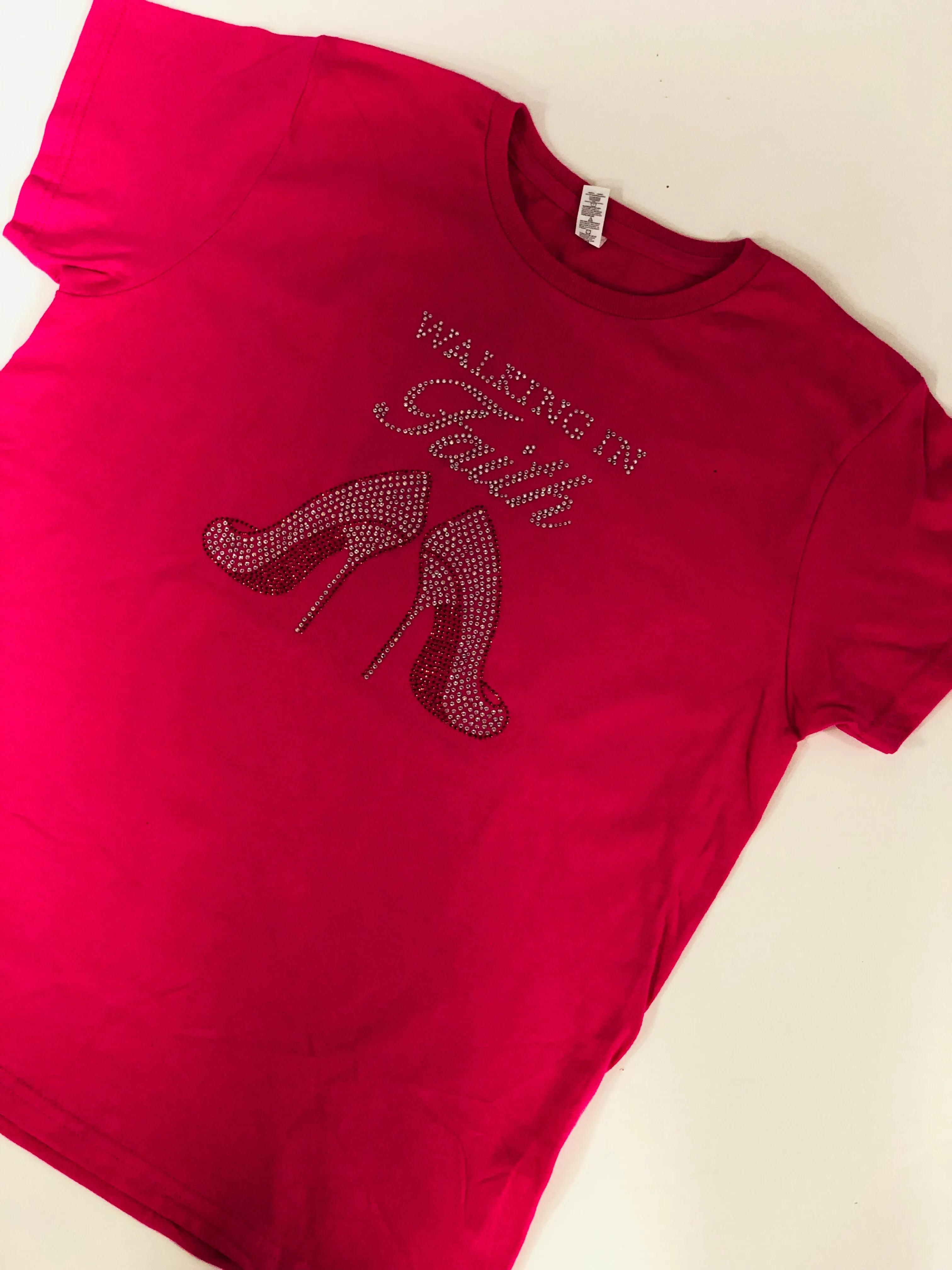 Walking in Faith High Heeled Rhinestone T-Shirt